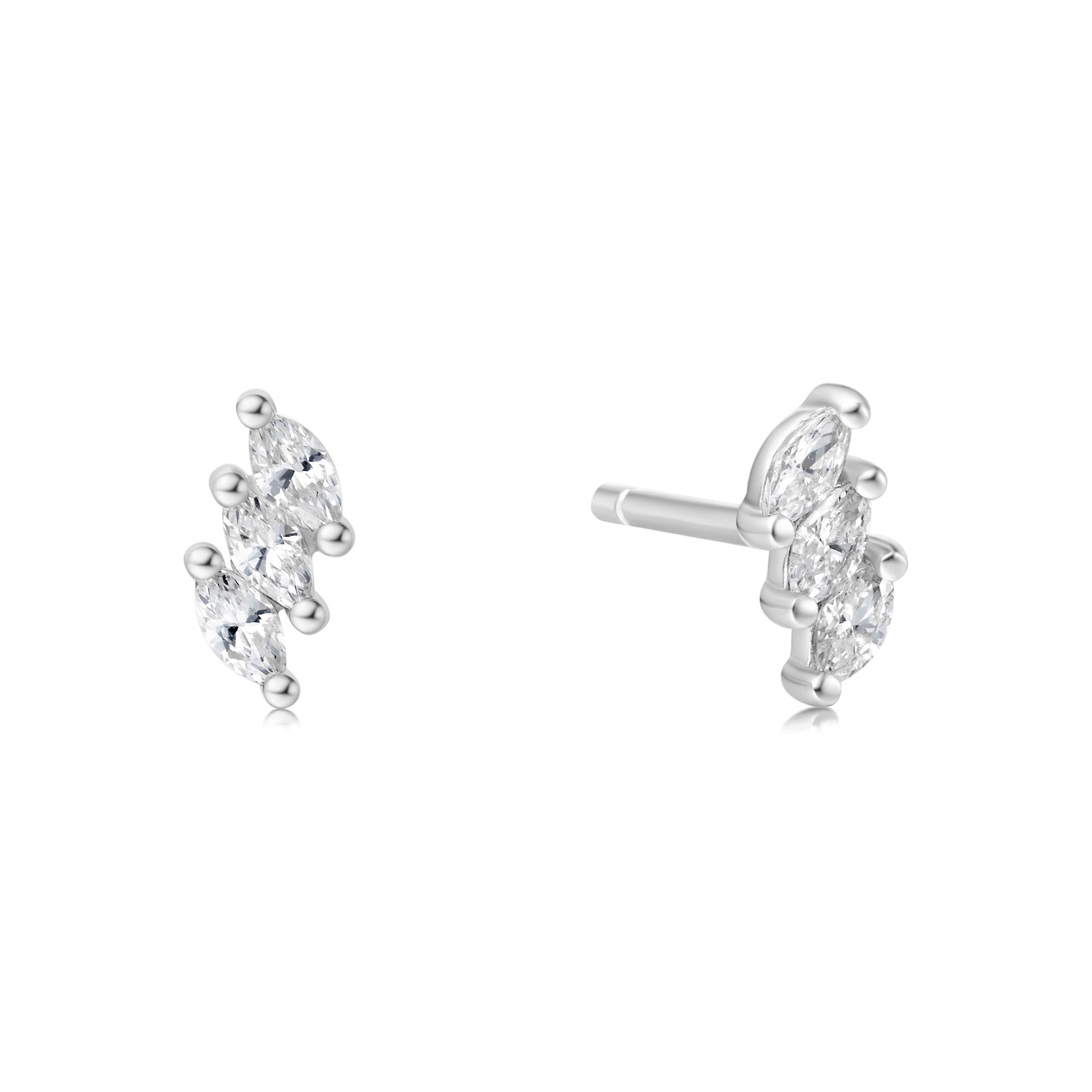 Silver Triple Marquise Stud Earrings