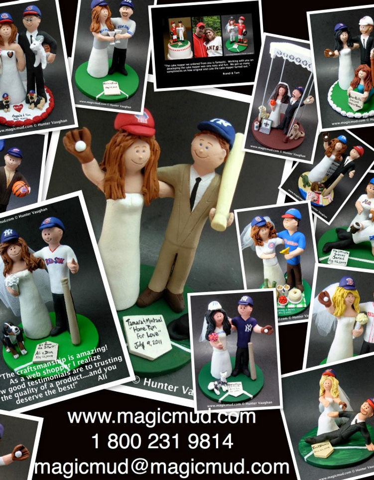 Thumbnail: Yankees Bride and Groom Baseball Wedding Cake Topper, Yankee