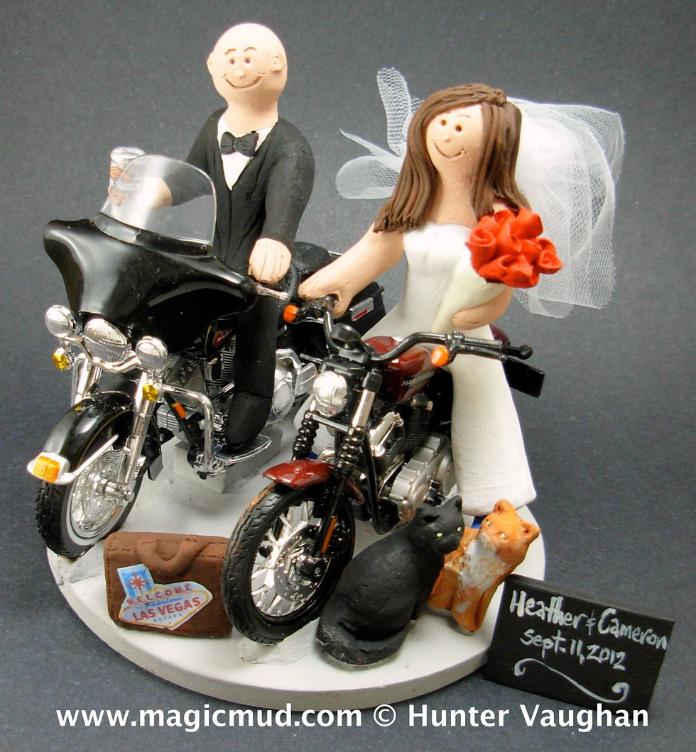 Thumbnail: Bride and Groom Riding Harley-Davidson Motorcycles Wedding C