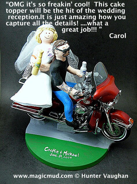 Thumbnail: Custom Made Harley-Davidson Motorcycle Wedding Cake Topper