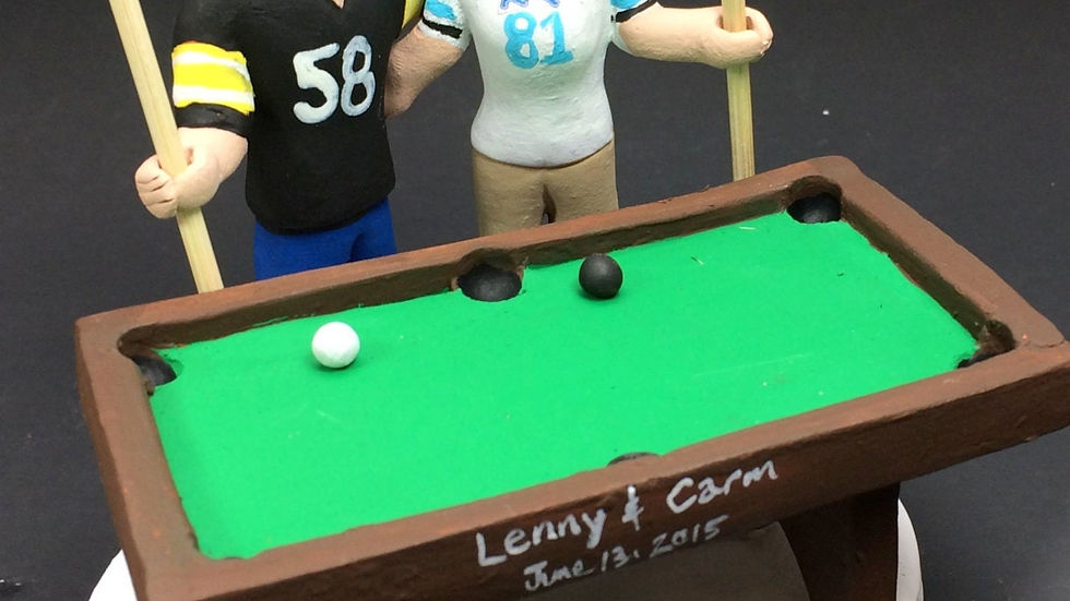 Thumbnail: Billiard Player's Wedding Cake Topper - Custom Made Pool Pla