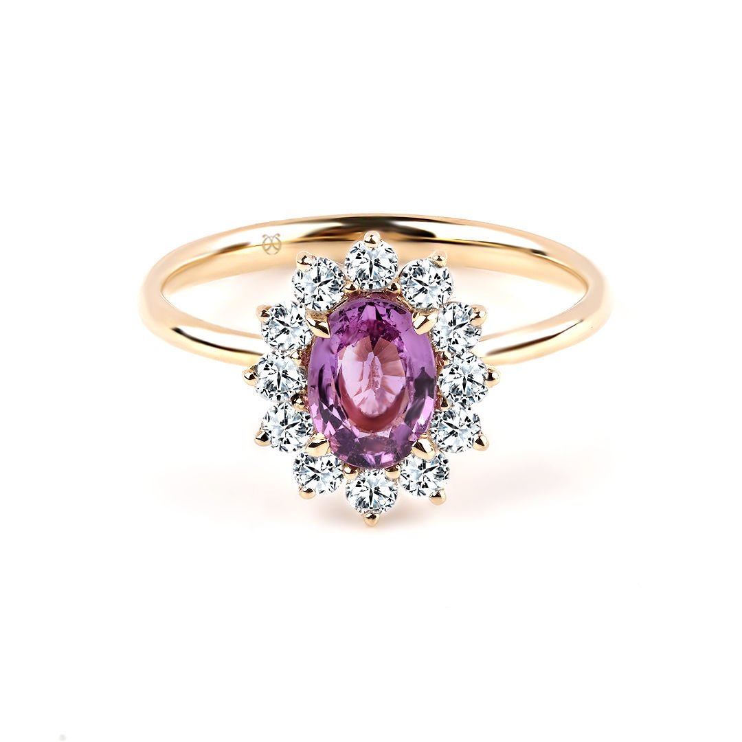 Papatya Safir ve Pırlantalı Tektaş Yüzük