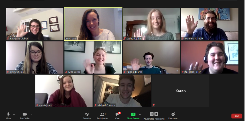 'Zoom' screen with 11 people from the Provincial Youth Leadership Council and Choices for Youth