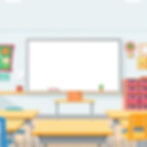large whiteboard wall in a classroom setting colorful with teacher desk taken from the bac
