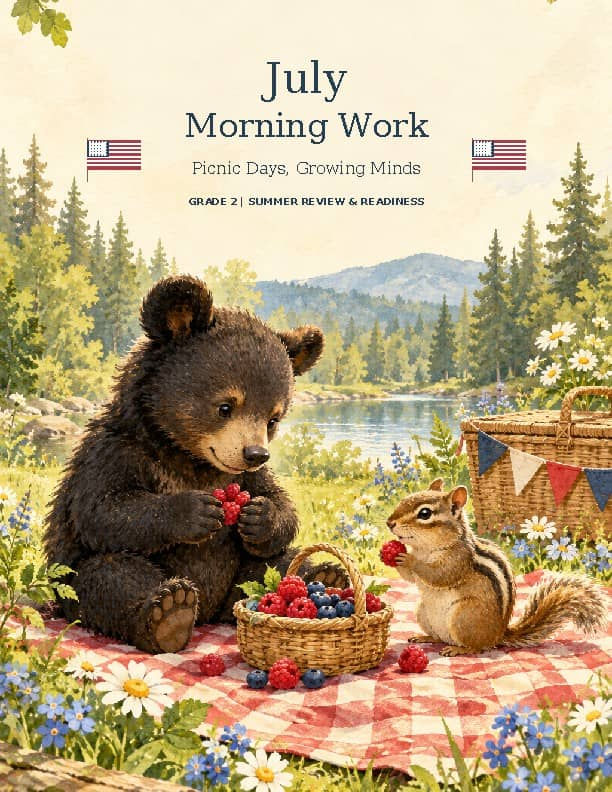 July Morning Work for 2nd Grade | Daily Math, ELA & SEL Practice | Summer Skills