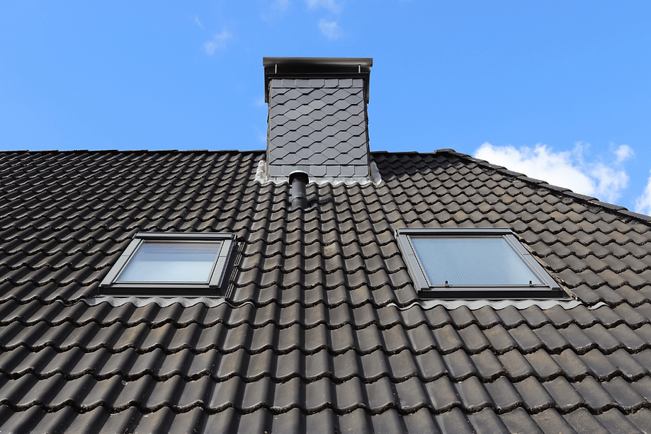 Roof with chimney and skylights
