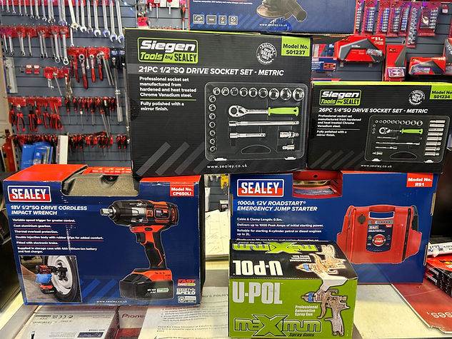 Tools: socket set, drill, and spray gun