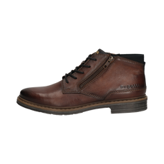 Brown Bugatti leather boot with zipper, laces and logo. Shoes for men