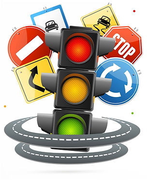 illustation of traffic lights and road signs