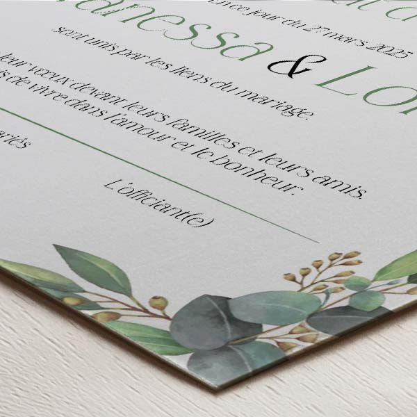 Miniature : Certificat de cérémonie laïque eucalyptus sur papier lisse