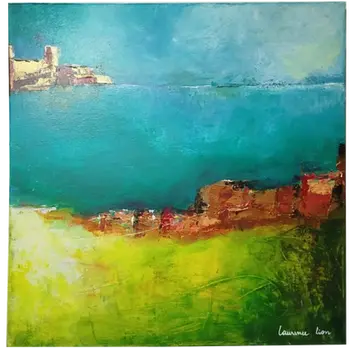 Peinture acrylique sur toile, collioure vert et bleu