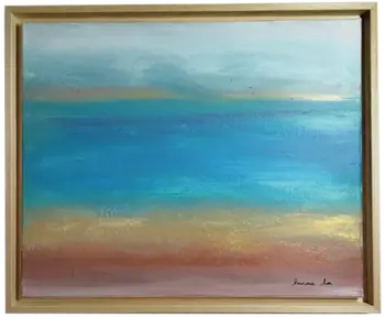 Peinture acrylique sur toile, horizon ocre et bleu
