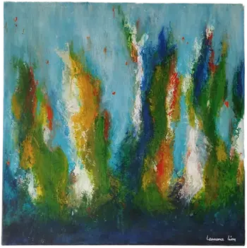 Peinture acrylique sur toile, abstrait bleu et vert
