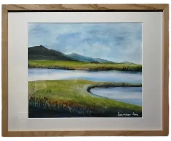 Peinture acrylique sur toile, paysage irlandais vert et bleu