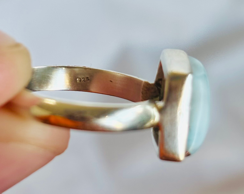 Thumbnail: 925 Solid Silver Larimar Ring Size 7