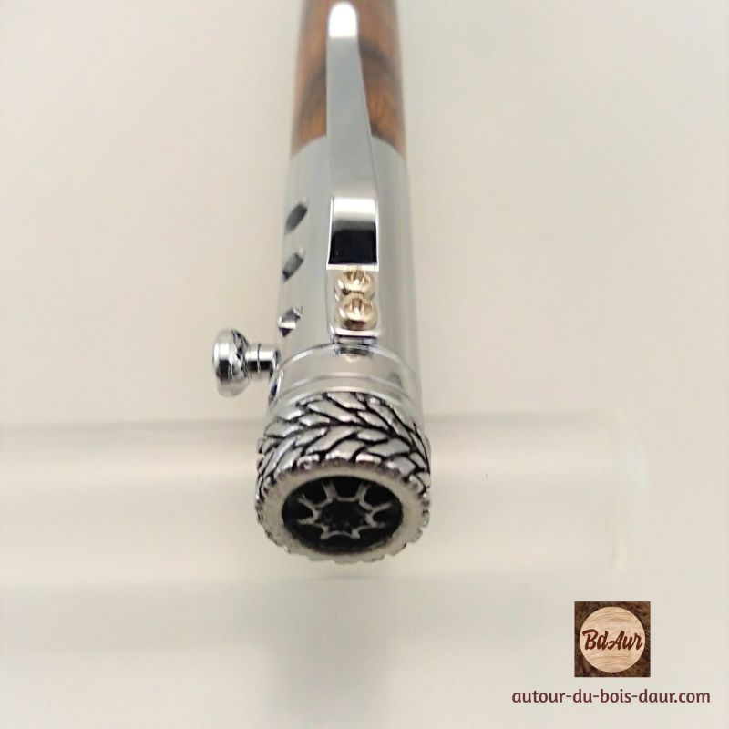 Miniature : Stylo Formule 1 (F1) en Ziricote (Bois exotique) plaquage Chrome V1)