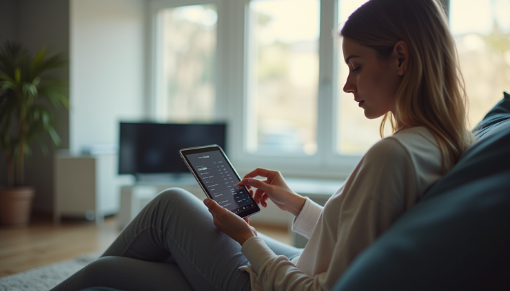 Eye-level view of a person using a tablet to track health data at home