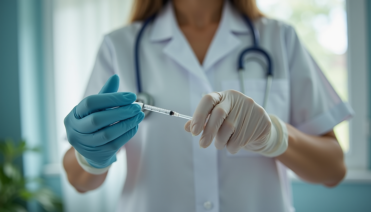 Eye-level view of a person preparing a semaglutide injection in a clean home setting