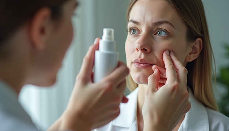 Eye-level view of a person using a nasal spray for cognitive health