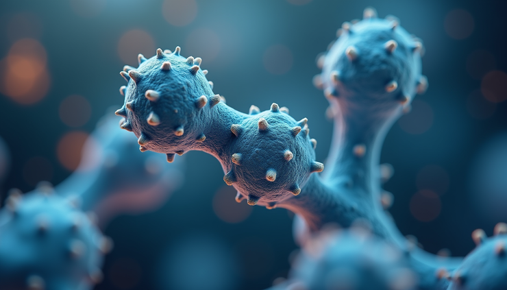 Close-up view of peptide molecules interacting with hormone receptors