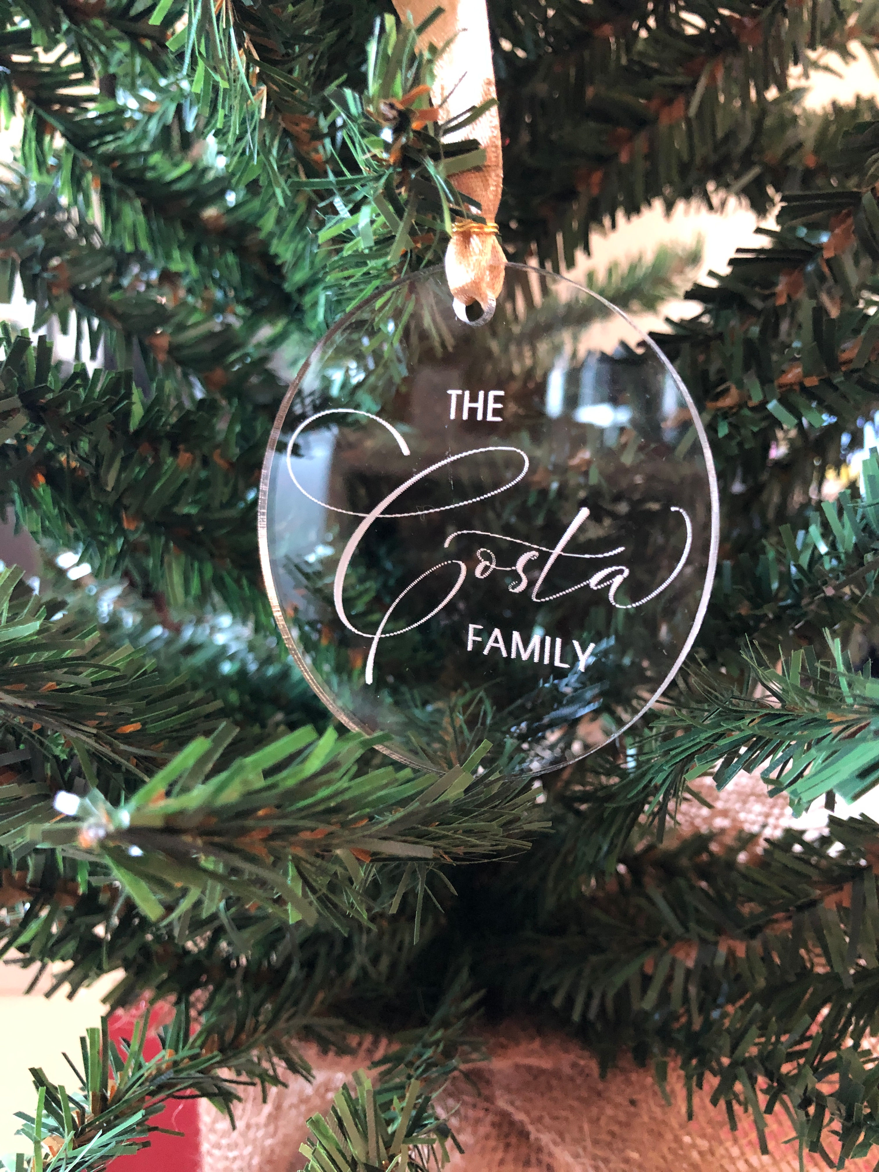 Family Name Christmas Ornament, Laser Engraved Acrylic Ornament, Custom Made