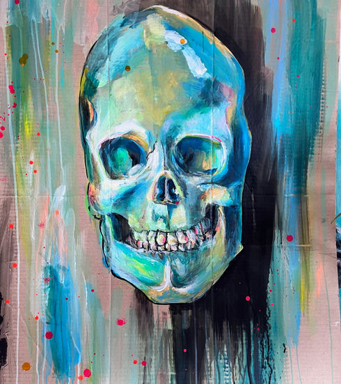 Acrylgemälde von einem Schädel auf Pappe