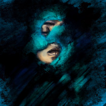 Portrait Narcissm augen geschlossen digital blau frau unter Wasser