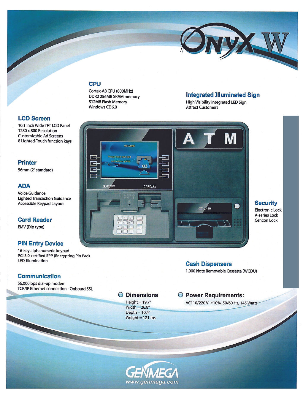 second page of Onyx W sales page