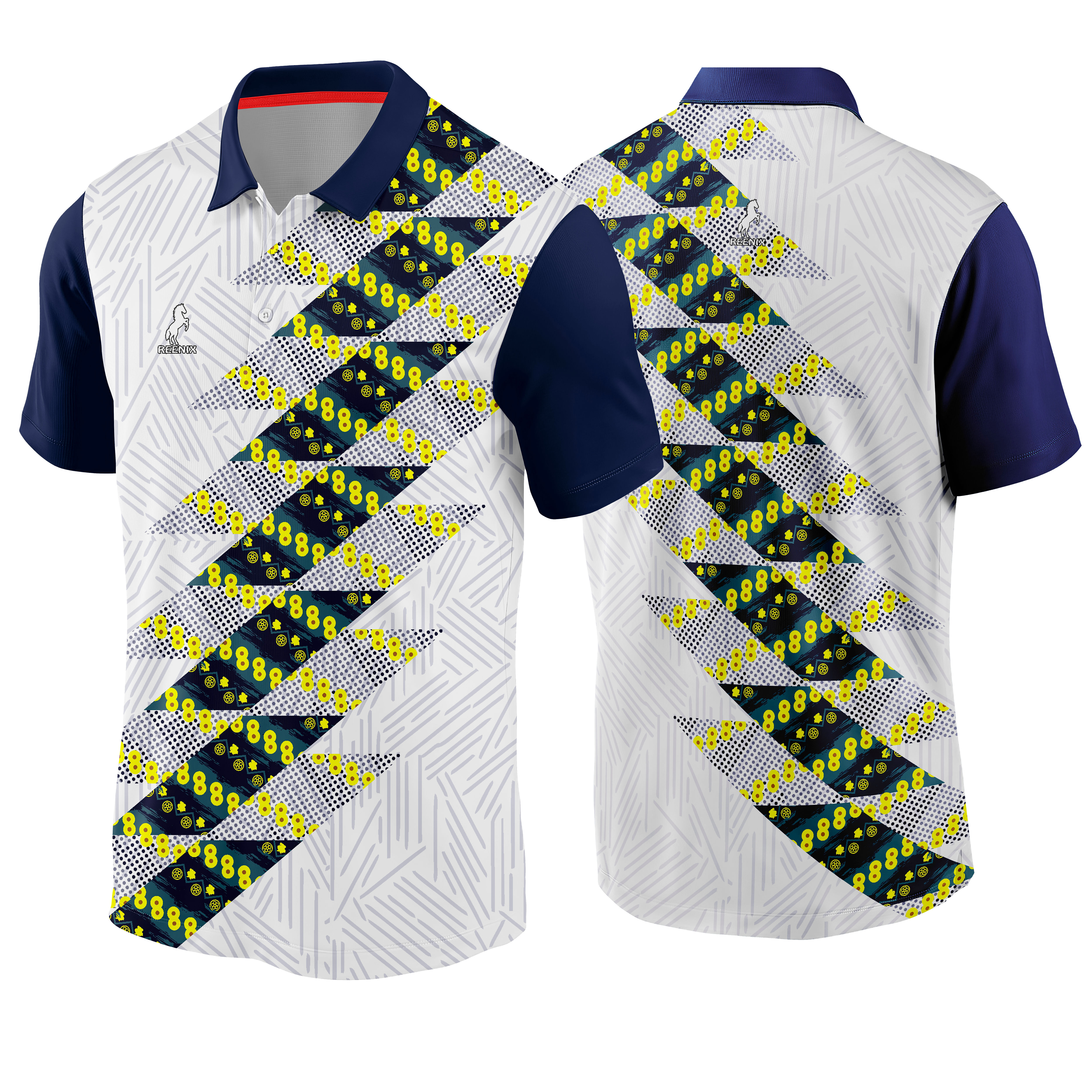 T-Shirt WHITE- NAVY Graphic printed SKT116