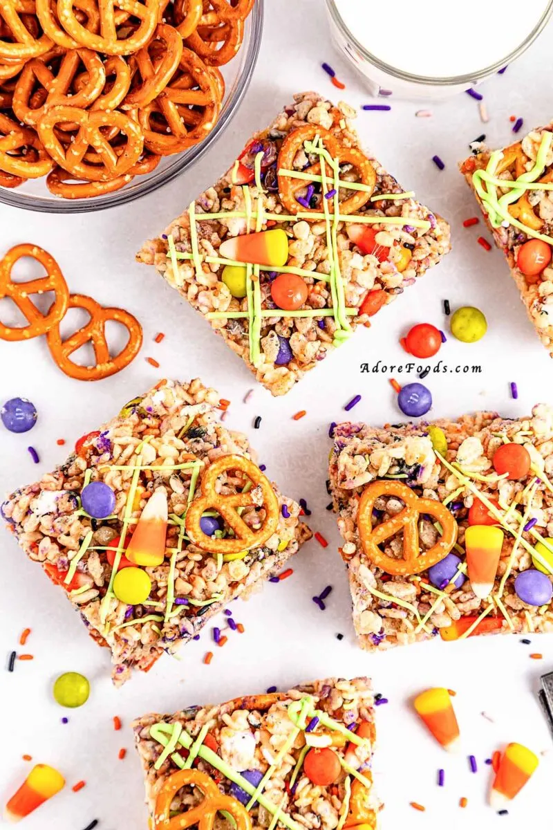 simple rice crispies treat idea using left over halloween candy