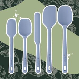 5 Pieces Silicone Spatula Set, Food Grade Rubber Spatula, Upgrade Strong Handle with Ergonomic Grip, Heat Resistant Up to 600°F for Nonstick Cookware, Cooking Ether Blue
