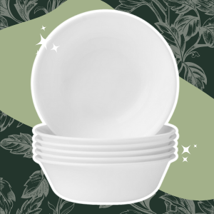Corelle Vitrelle 6-Piece Soup/Cereal Bowl Set Triple Layer Glass and Chip Resistant, 18-Oz Lightweight Round Bowls, Winter Frost White