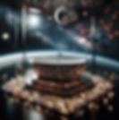 Galaxy theme bathroom with black soaker dub adorned in diamonds and crystals. a large galaxy mural is painted on the wall