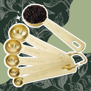 Gold Measuring Spoons, Heavy Duty 18/8 Stainless Steel Measuring Set of 6 Piece: 1/8 tsp, 1/4 tsp, 1/2 tsp, 1 tsp, 1/2 tbsp & 1 tbsp Measuring Liquid and Dry Ingredients for Cooking Baking Gift Set