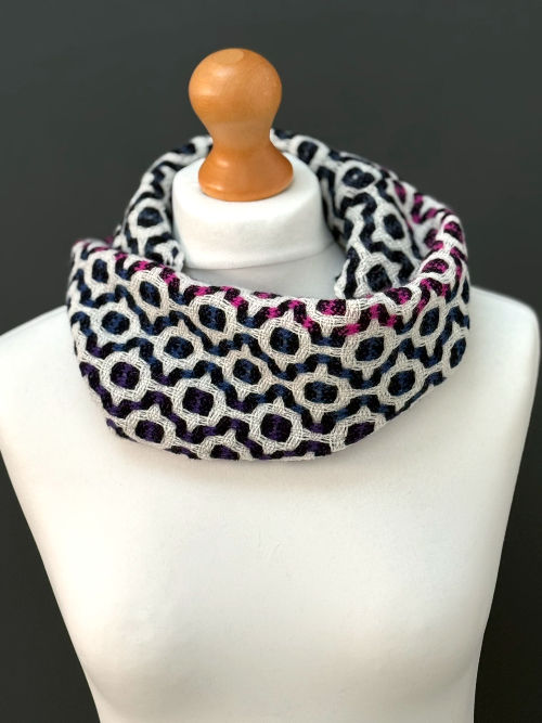 Thumbnail: navy and white handwoven snood scarf