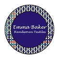 Logo for Emma Baker Handwoven Textiles which is a circle with a weave around the edges with a blue circle in the middle in which is written in white Emma Baker Handwoven Textiles