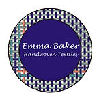 Logo for Emma Baker Handwoven Textiles which is a circle with a weave around the edges with a blue circle in the middle in which is written in white Emma Baker Handwoven Textiles
