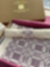 Handwoven Overshot organic cotton table mats and napkin rings in dark pink and natural — made by Emma Baker in Salisbury, W