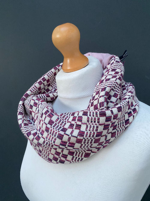Thumbnail: handwoven plum pink cotton monks belt cowl scarf