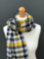 Checked large burgundy, pale blue and yellow scarf