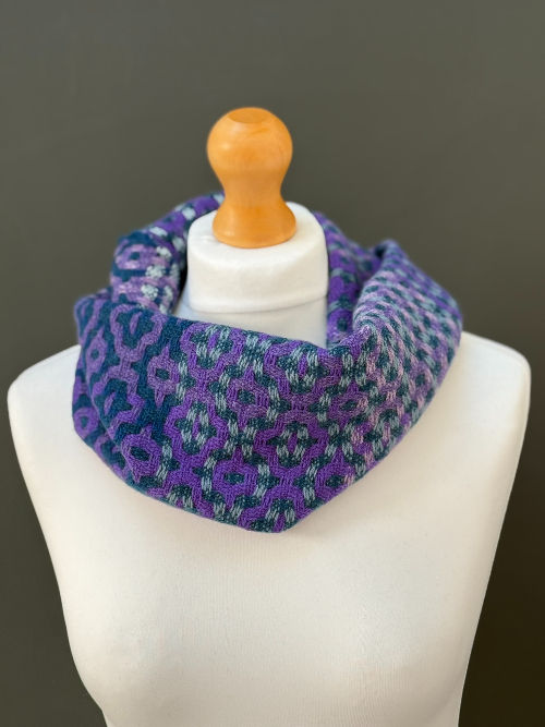 Thumbnail: handwoven purple and teal merino lambswool snood scarf