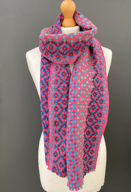 Thumbnail: handwoven pale pink and blue merino scarf