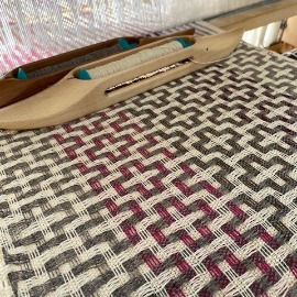 Thumbnail: Weaving of Beige, pink and brown deflected doubleweave mosaic patterned fabric