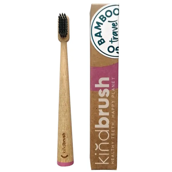 Kindbrush: Travel Bamboo Toothbrush (Shorter Adult Toothbrush), Pink