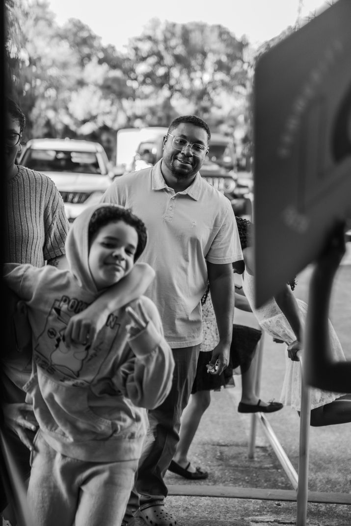 Church community gathering before the first service begins