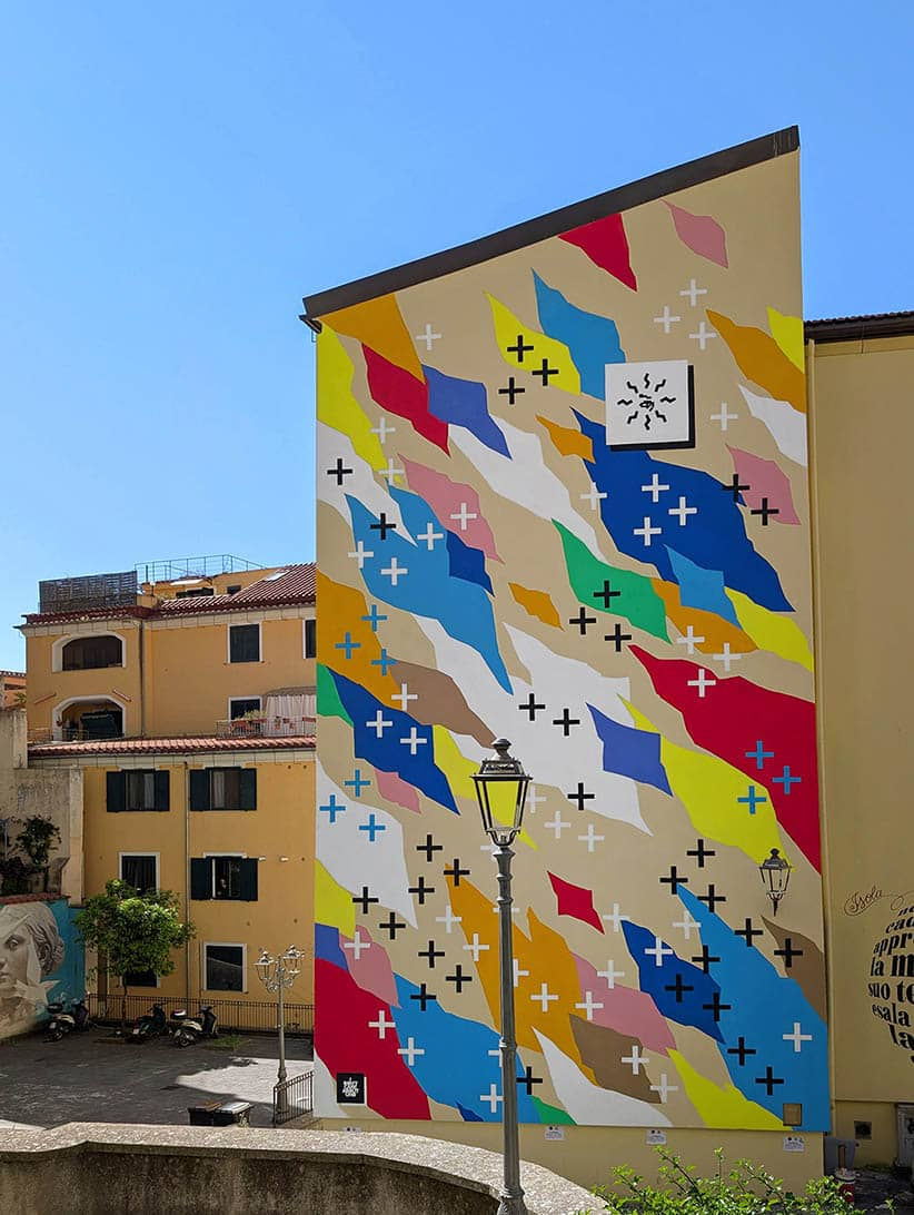 Large-scale mural by UNO titled 'To See The Stars Again'. A massive 145sqm urban intervention in Salerno's Fornelle district.