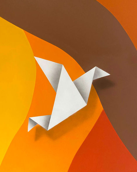 Detail of a mural with geometric patterns and vibrant colors