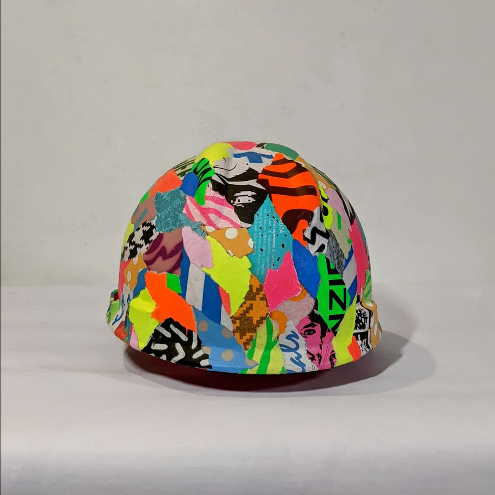 OGGETTO 0321 — Hand-painted collage on helmet, 2021. UNO #idontcareaboutuno