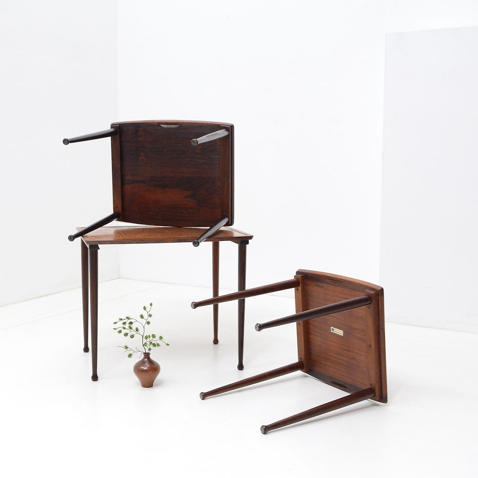 Thumbnail: Rosewood Abstract Copper Inlay Nesting Tables - Mobelintarsia, Denmark, c. 1960s
