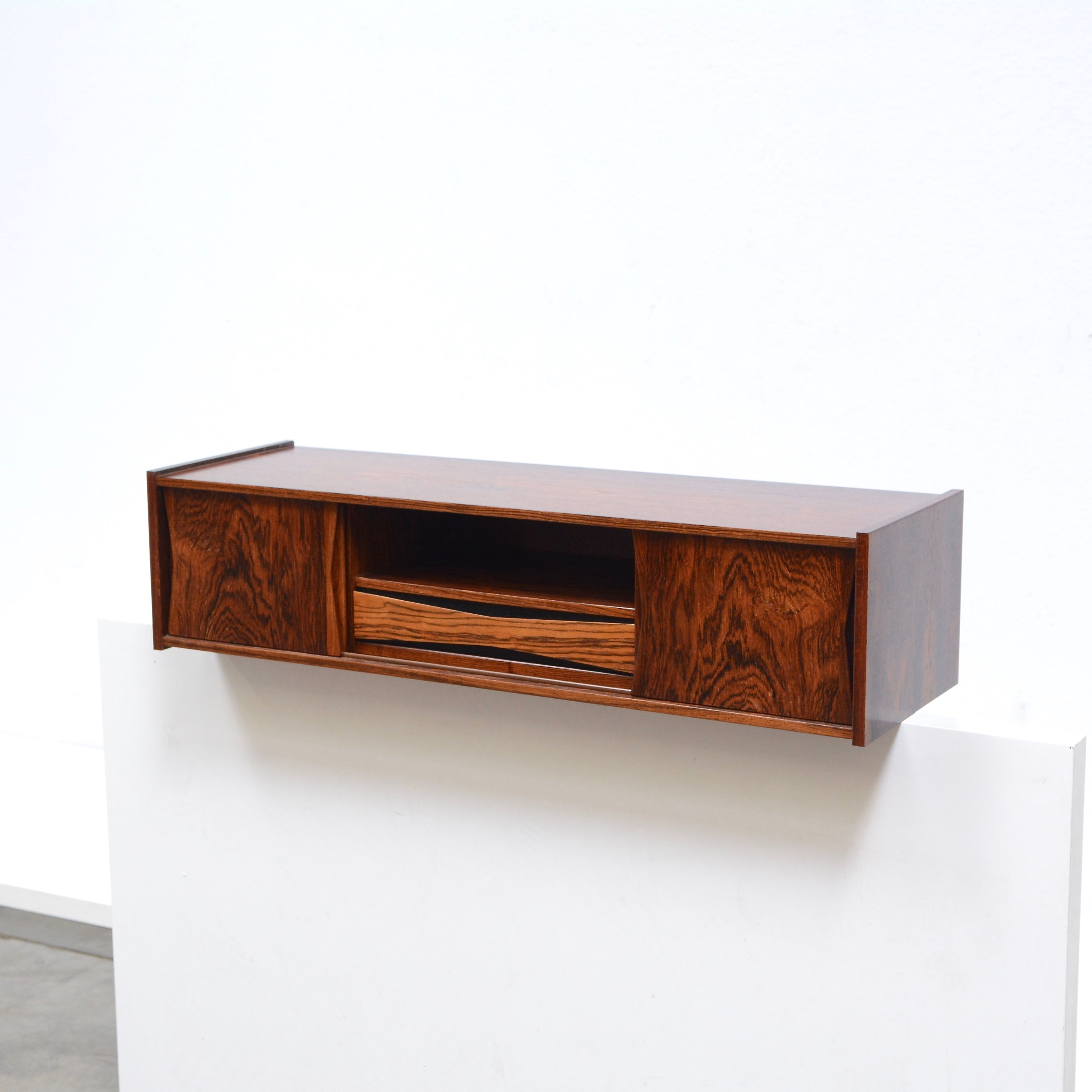 Danish Modern Floating Rosewood Mini Console Shelf Cabinet